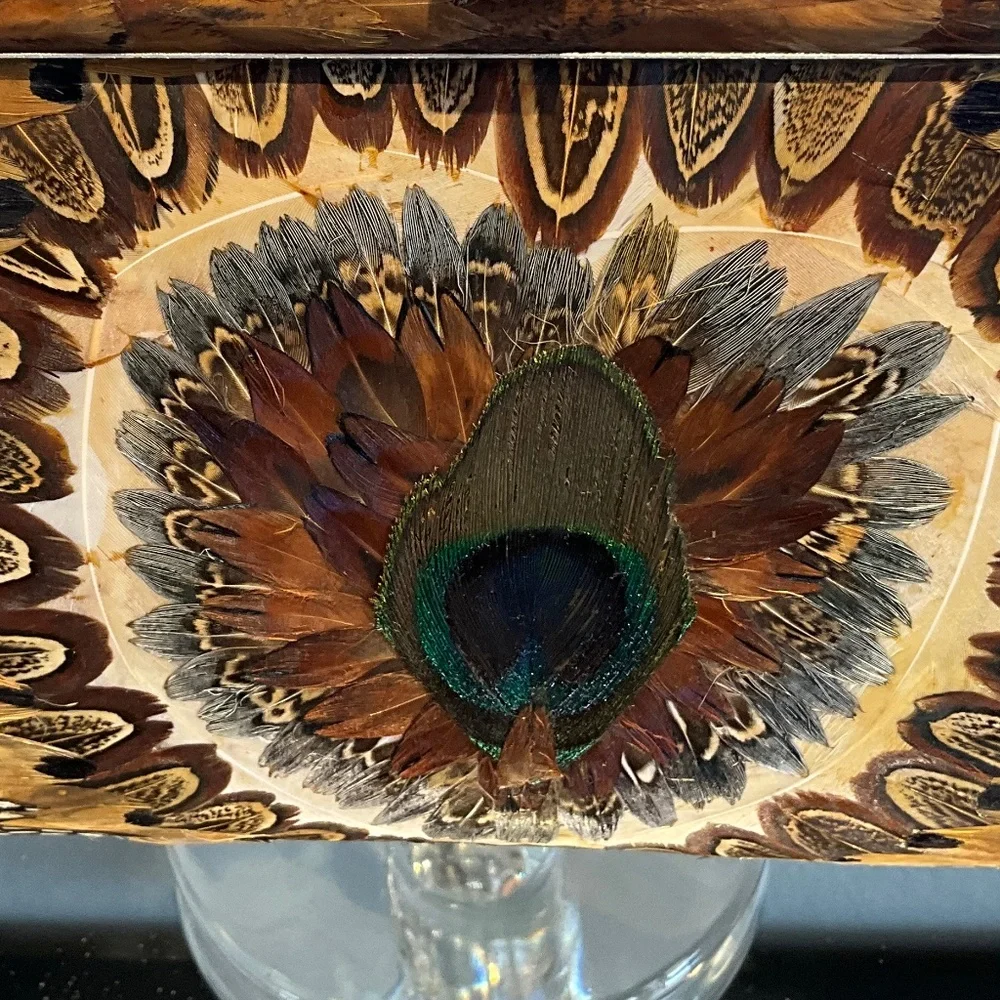 VTG Outdoor Forest Fairytale Wedding Feather Frame Bag Woodsy Bride Brown Blue - Picture 8 of 16